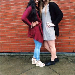 maroon asymmetric cardigan